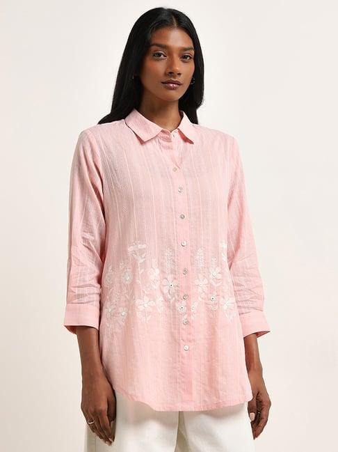 utsa by westside light pink floral embroidered cotton tunic