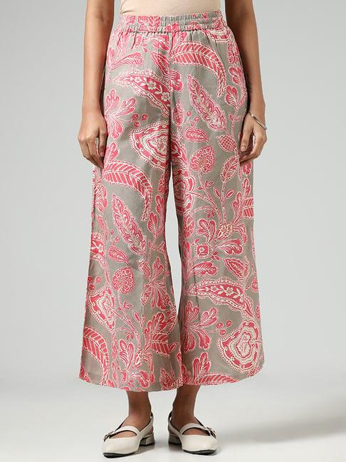 utsa by westside light pink floral printed palazzos