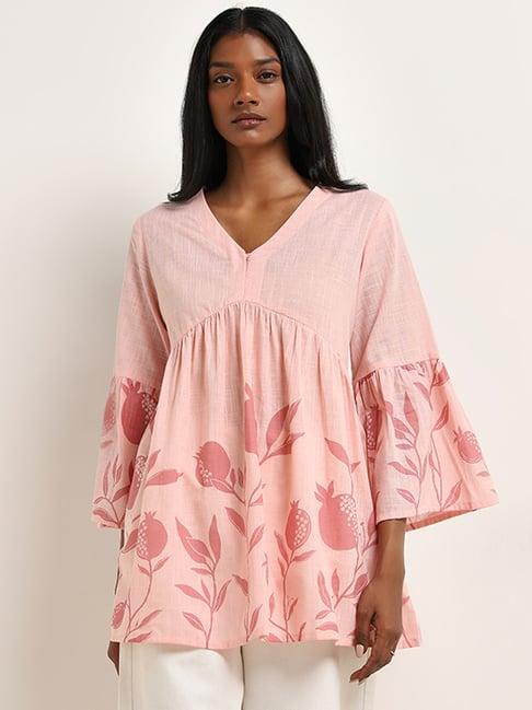 utsa by westside light pink foliage design a-line cotton kurti