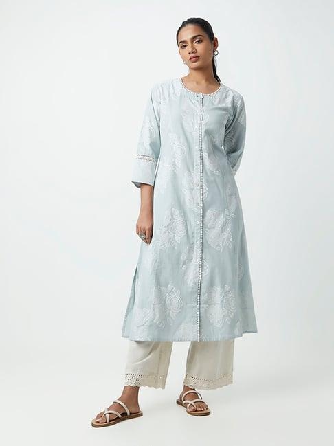 utsa by westside light teal floral-patterned a-line kurta