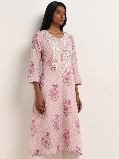 utsa by westside lilac floral patterned a-line cotton kurta