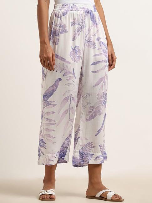 utsa by westside lilac foliage printed high-rise palazzos