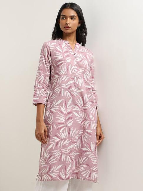 utsa by westside lilac leaf patterned straight kurta