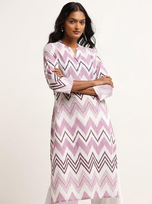 utsa by westside lilac straight fit chevron print kurta