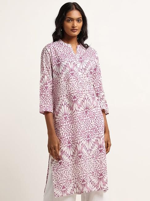 utsa by westside lilac straight-fit printed kurta