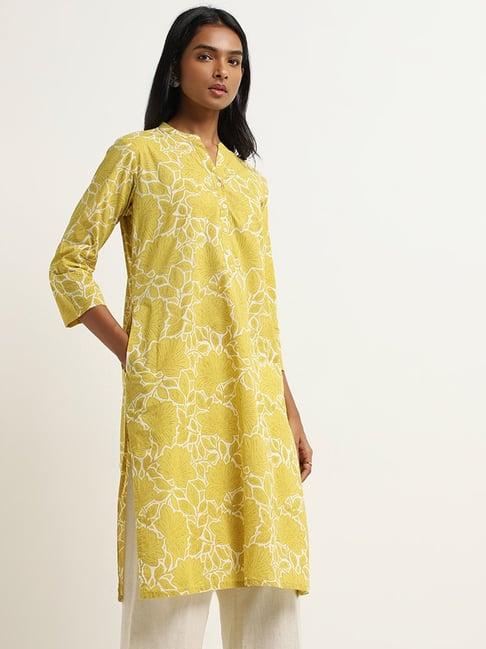 utsa by westside lime floral printed straight kurta