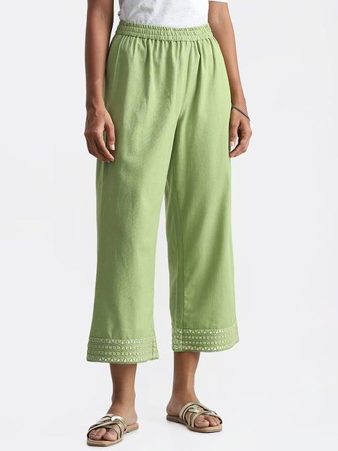 utsa by westside lime green mirror embroidered palazzos