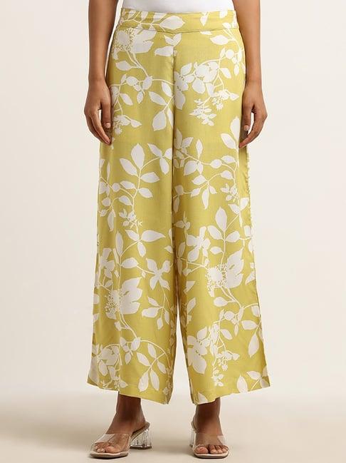 utsa by westside lime leaf printed mid rise palazzos