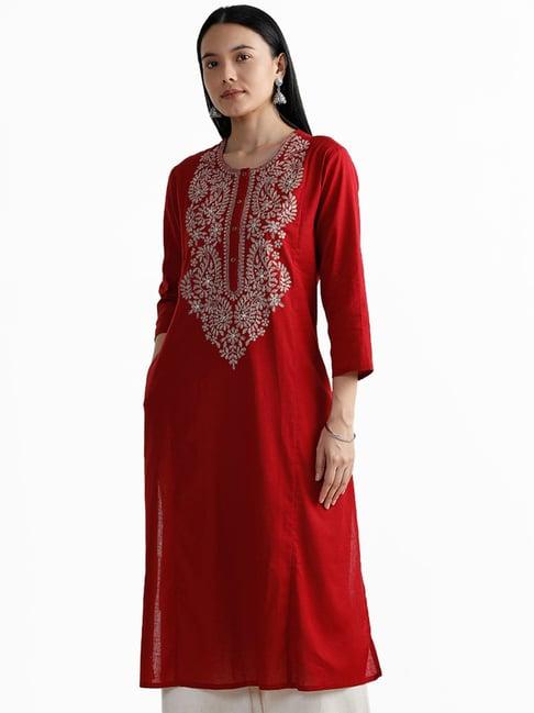 utsa by westside maroon chikankari embroidered kurta