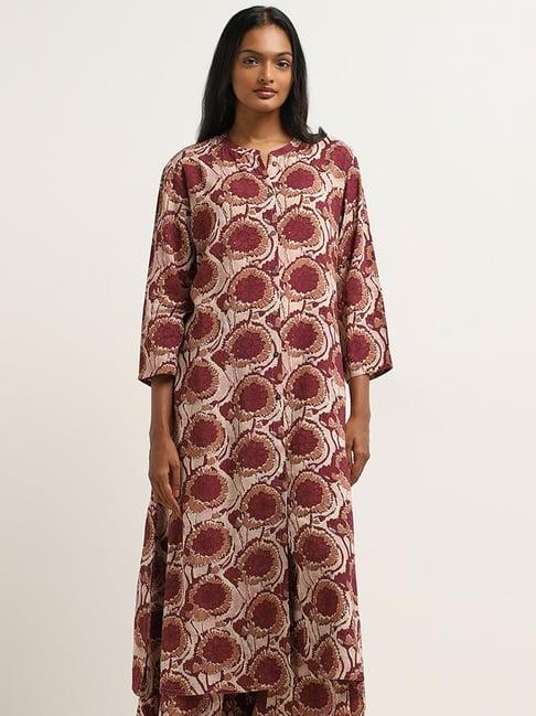 utsa by westside maroon floral printed a-line kurta