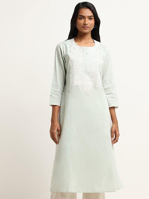 utsa by westside mint mirror embroidered kurta