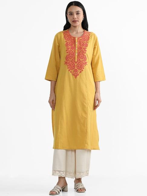 utsa by westside mustard chikankari embroidered kurta