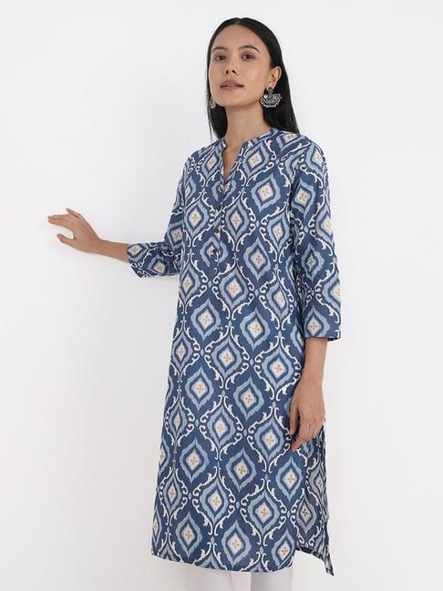 utsa by westside navy oval ikkat printed kurta