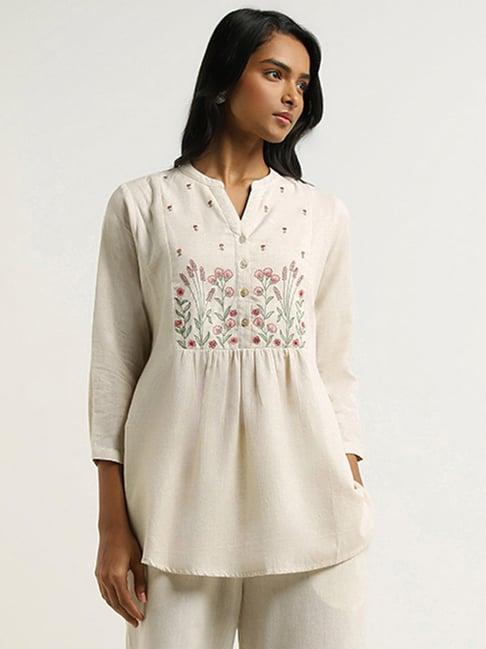 utsa by westside off white embroidered tunic