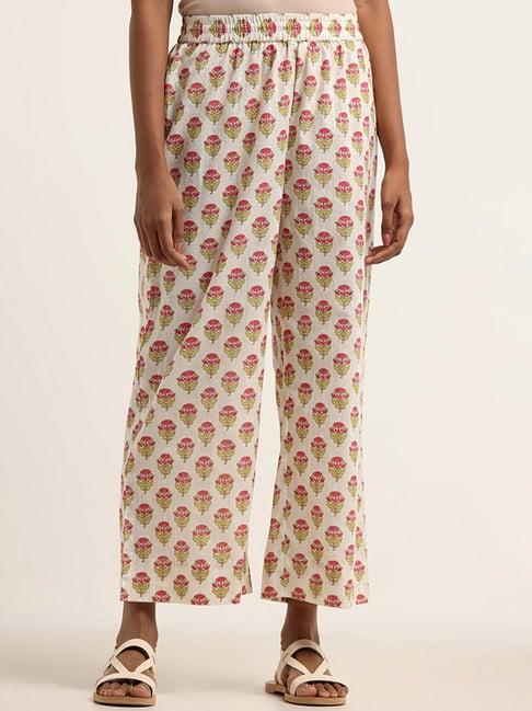 utsa by westside off white floral print palazzos