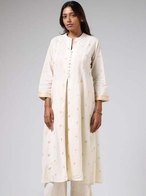 utsa by westside off white printed box-pleated a-line kurta