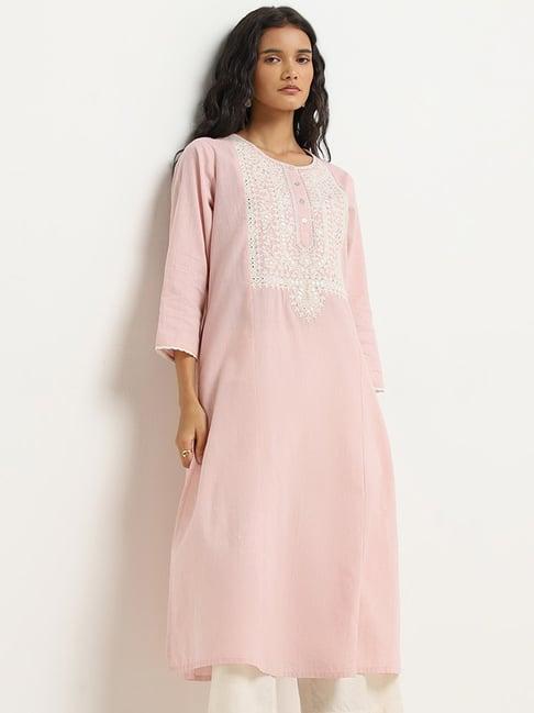 utsa by westside pink embroidered a-line kurta