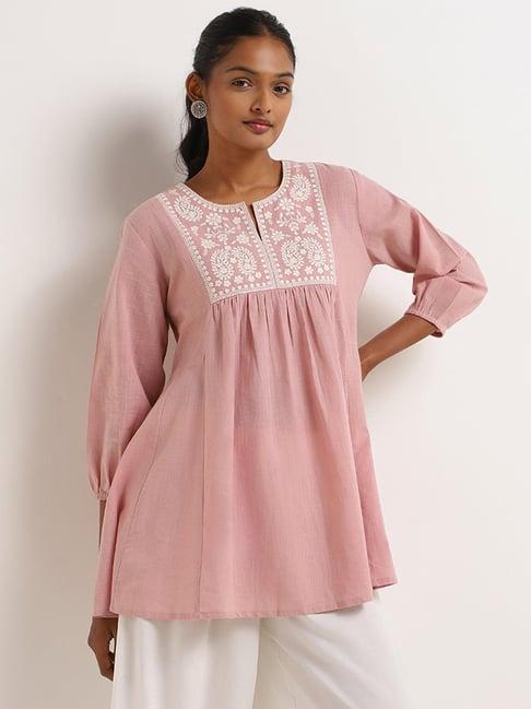 utsa by westside pink embroidered kurti
