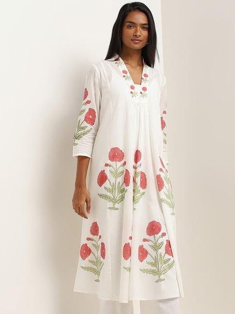 utsa by westside pink floral cotton a-line kurta