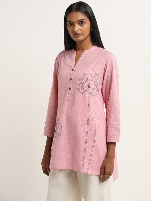 utsa by westside pink floral embroidered a-line kurti