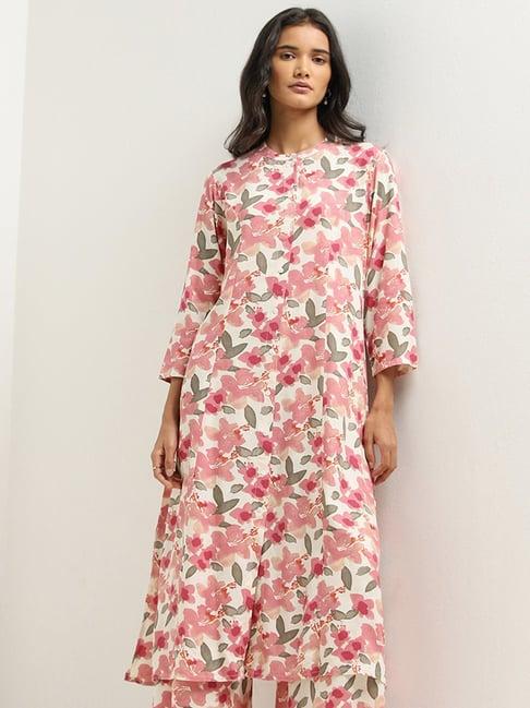 utsa by westside pink floral patterned a-line kurta