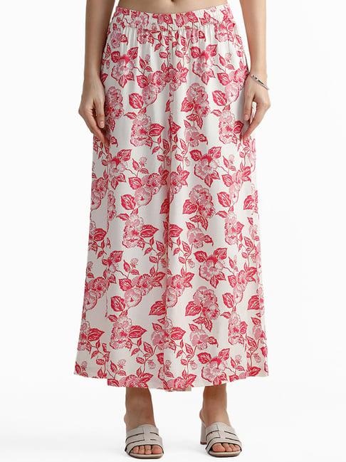 utsa by westside pink floral printed ankle length palazzos