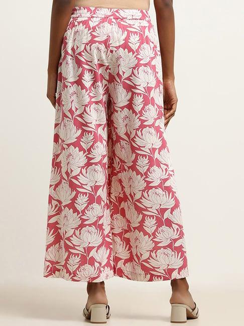 utsa by westside pink floral printed palazzos