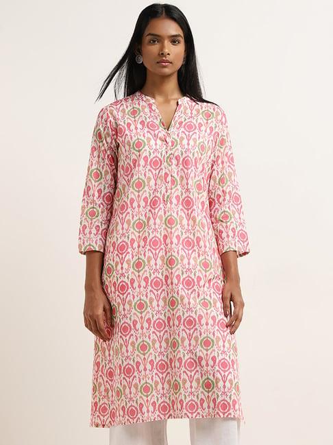 utsa by westside pink ikat design straight cotton kurta