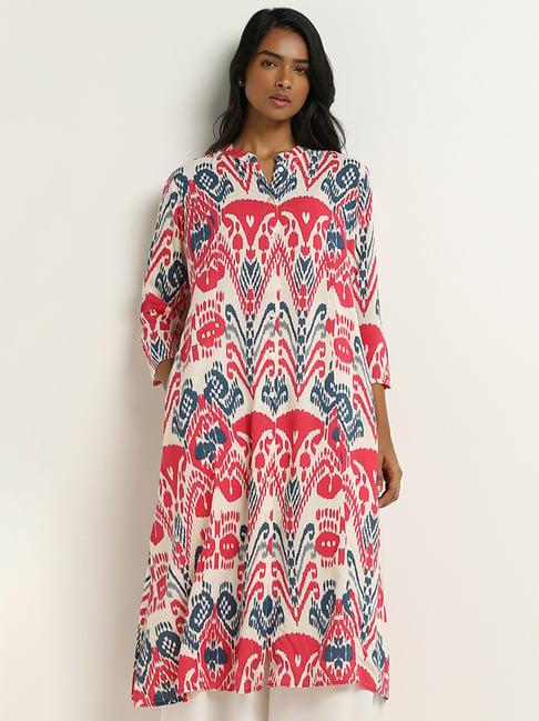 utsa by westside pink ikat printed kurta