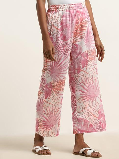 utsa by westside pink leaf design high-rise palazzos