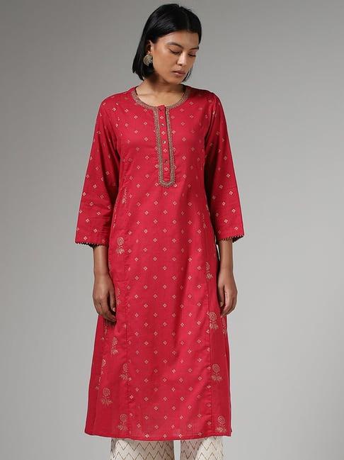 utsa by westside pink zari embroidered and printed a-line kurta