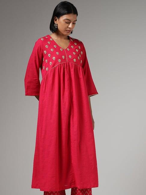 utsa by westside pink zari embroidered gathered kurta