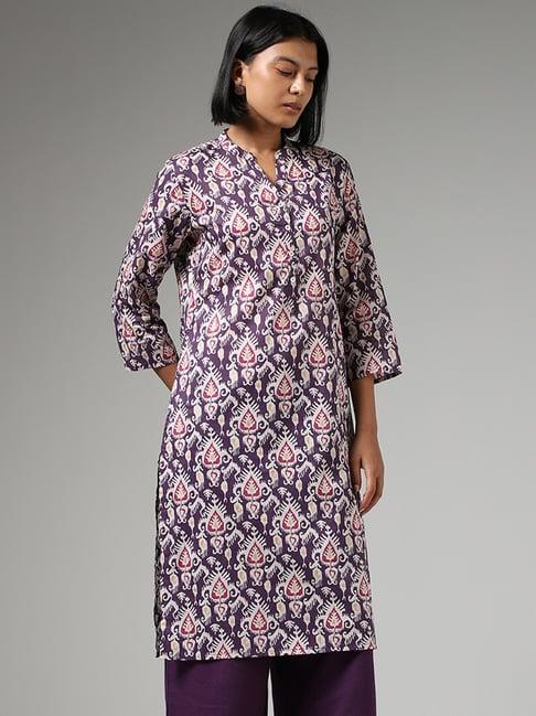 utsa by westside purple ikkat printed straight kurta