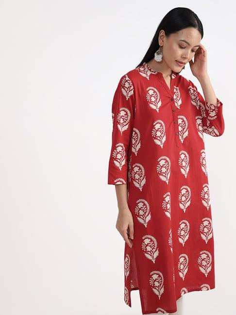 utsa by westside red floral kalamkari printed kurta