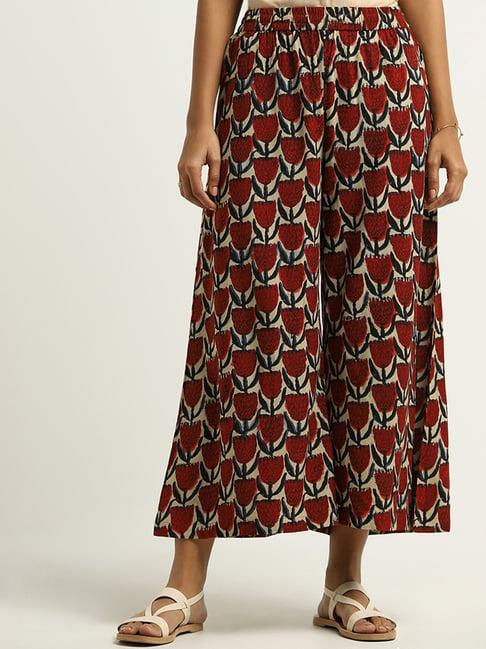 utsa by westside red floral printed palazzos