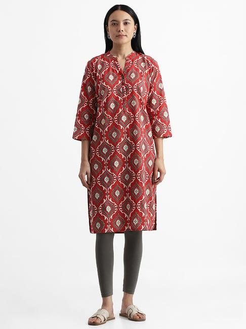 utsa by westside red oval ikkat printed kurta