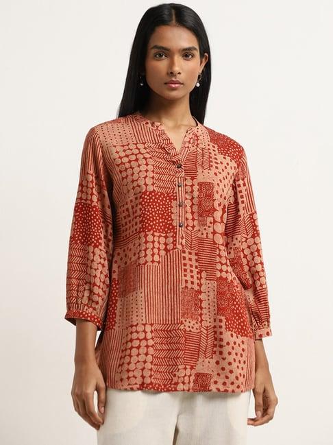 utsa by westside red printed straight kurti