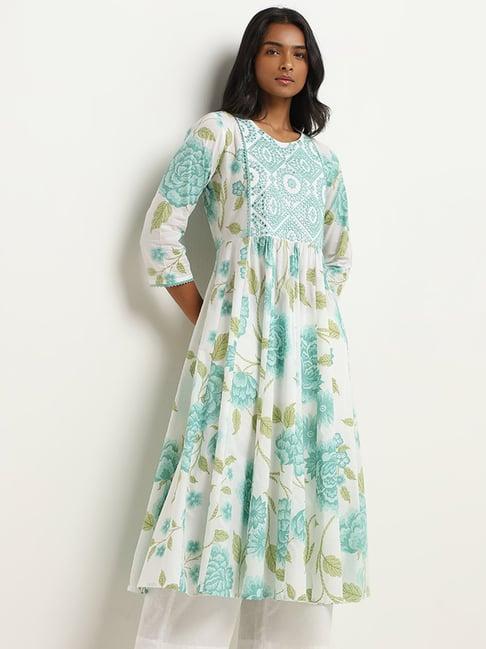 utsa by westside turquoise floral patterned a-line kurta