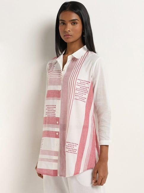utsa by westside white and red pindna-inspired straight cotton tunic
