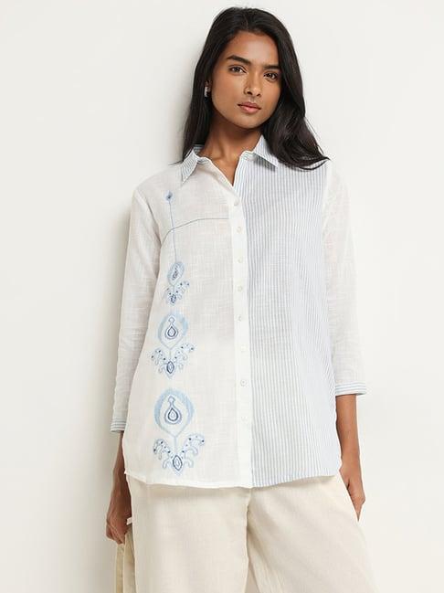 utsa by westside white embroidered stripe tunic