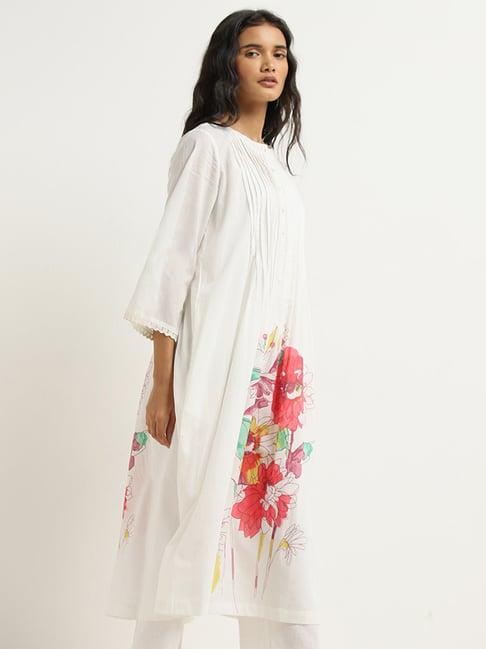 utsa by westside white floral design a-line kurta