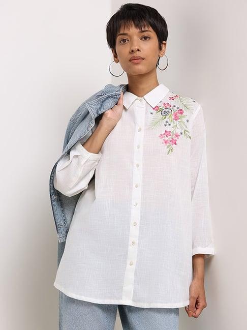 utsa by westside white floral-embroidered tunic