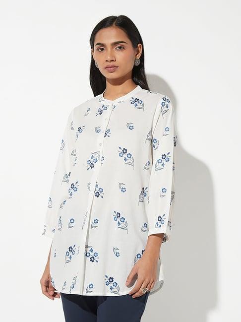 utsa by westside white floral-printed ethnic top