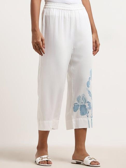utsa by westside white floral printed high-rise ethnic pants