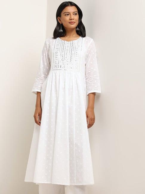 utsa by westside white mirror embroidered a-line kurta