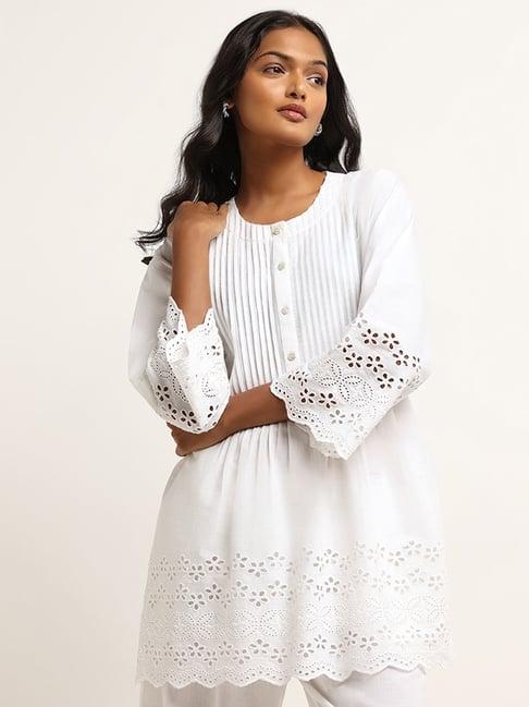 utsa by westside white schiffli pintuck kurti