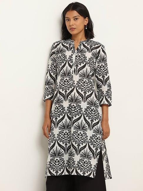 utsa by westside white straight fit printed kurta