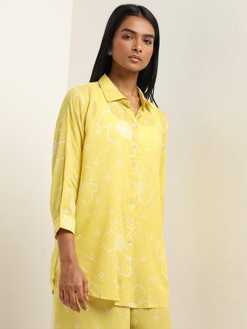 utsa by westside yellow bandhani design straight cotton tunic