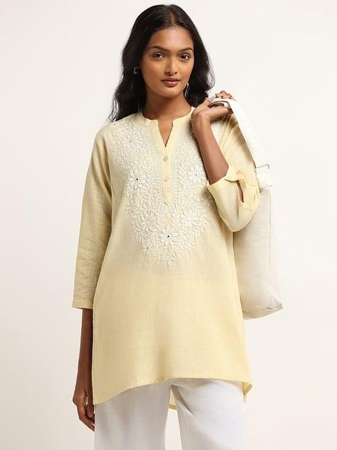 utsa by westside yellow floral embroidered kurti