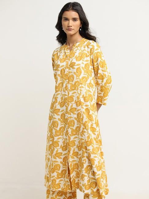 utsa by westside yellow floral printed a-line kurta